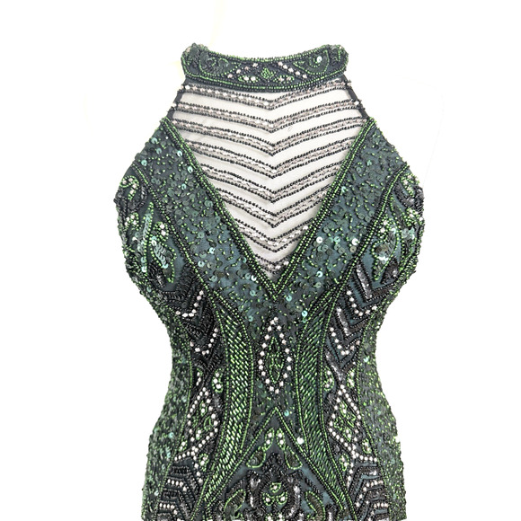 Lush by Jasz Couture Dress Green Sequin Beaded Gown Sz 6 Retail $400 - Picture 2 of 13
